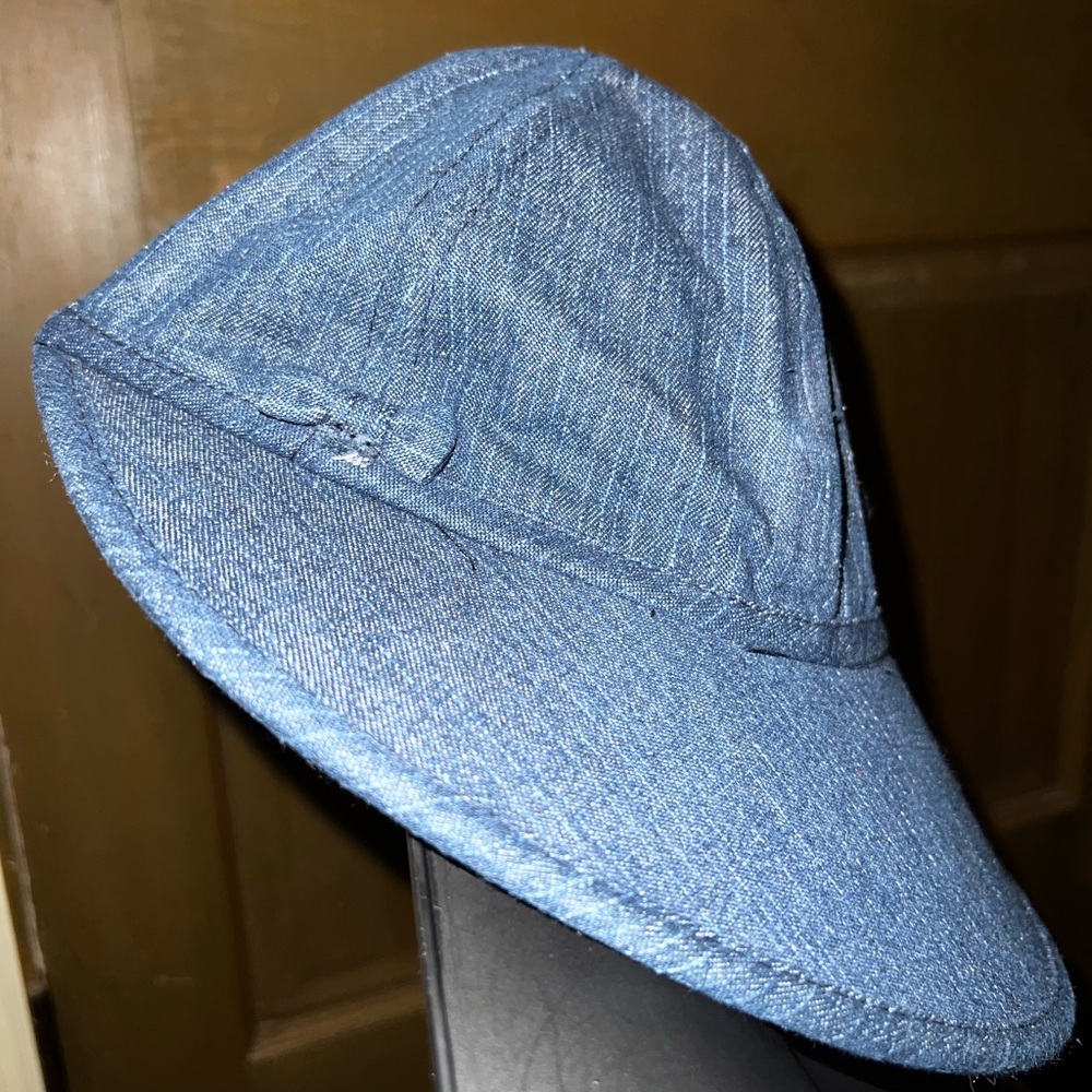 Vintage Blue Denim Bow Garden Outdoor Hat Elastic Band One Size